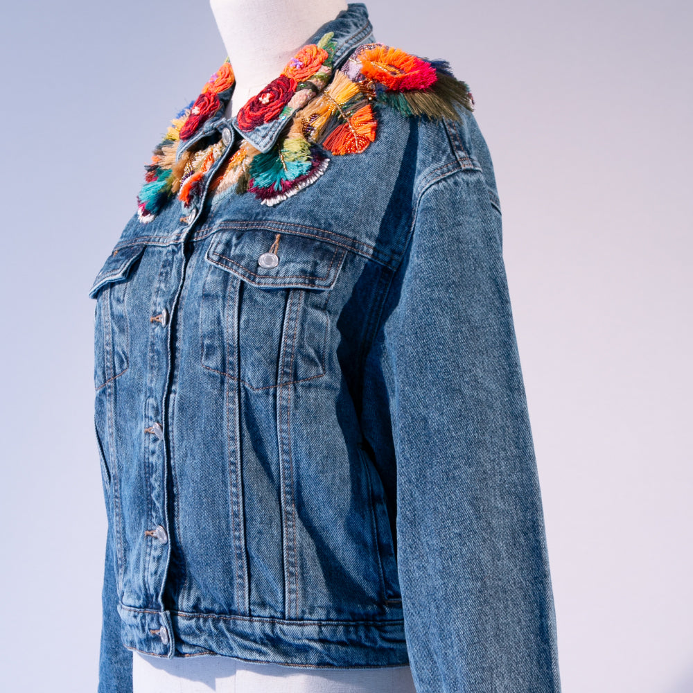 Feather Collar Denim Jacket