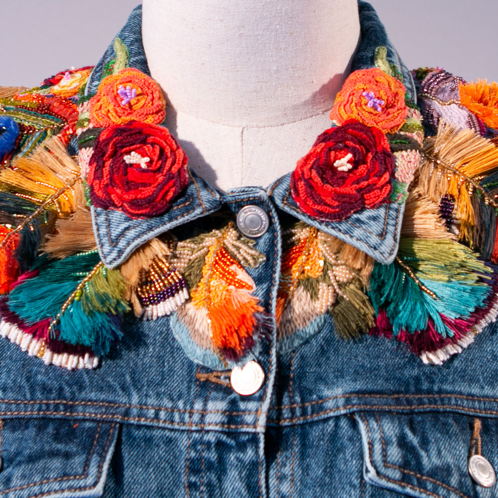 Feather Collar Denim Jacket