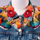 Feather Collar Denim Jacket