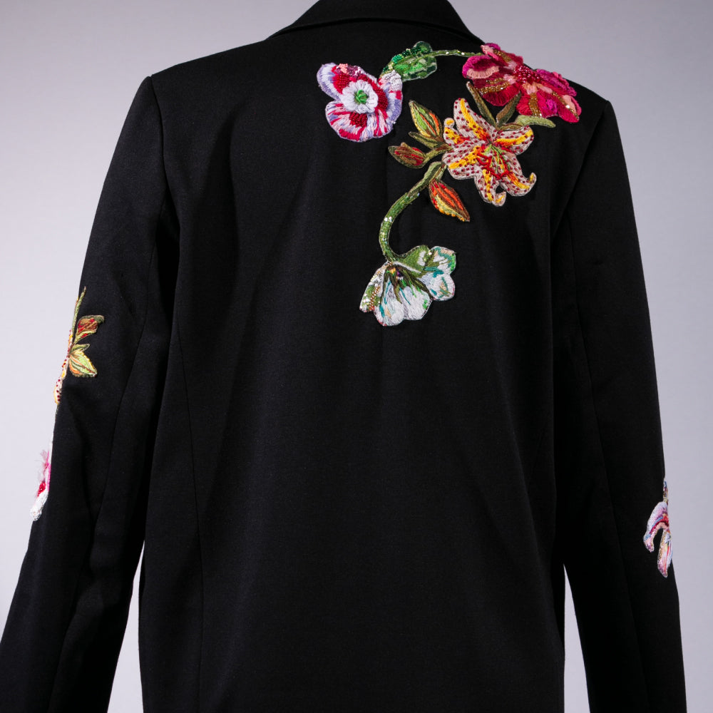 Blazer Negro Flores Jardín